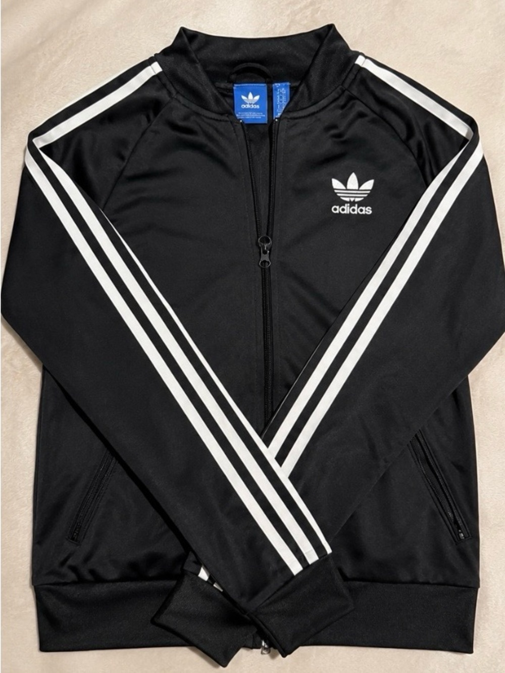 adidas Black Jacket with Blue Trefoil Tag